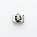 Italian charm link with drop-shaped white turquoise and vintage gold grain border - Teardrop White Pattern (11)