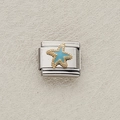 Charm modulare italiano in acciaio inossidabile con stella marina in smalto blu e dettagli oro - Stile Stella Marina Oro Blu (22)