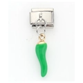 Italian charm link featuring a green enamel chili pepper pendant on stainless steel - Green Pepper Pendant (2)