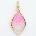 Golden rhombic geometric pendant with pink enamel inlay and white zircon crystals - Rhombus Geometric Style (3)