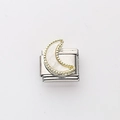 Italian modular charm in stainless steel featuring a gold moon with mother of pearl inlay - White Moon (20)
