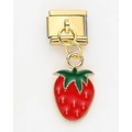 Italian charm link in gold stainless steel with a red enamel strawberry pendant charm - Red Strawberry (2)
