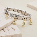 Italienisches Modularmband aus Edelstahl mit goldenen Spiralanhängern und Strass - Goldspirale Anhänger(1)