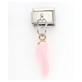 Italian modular bracelet charm with a pink horn pendant and stainless steel base link - Pink Pepper Pendant (3)