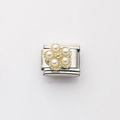 Italienisches Charm-Glied mit goldener Blume und Kunstperlen auf Edelstahl - Perlenblumen-Stil (1)
