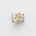 Italienisches Modul-Charm aus Edelstahl mit goldenen Blumen und weißen Perlen - Goldperlenstrauß-Stil (3)