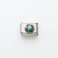 Italian modular charm in stainless steel featuring a turquoise stone and gold filigree - Round Green Turquoise Pattern (4)