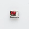 Italian modular charm in stainless steel with a vintage red stone inlay and gold trim - Rectangular Red Pattern (5)