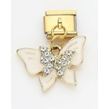 Italian modular charm featuring a gold-plated butterfly pendant with white enamel and rhinestones - White Butterfly (7)