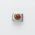 Italian modular charm in stainless steel with vintage gold filigree and red stone inlay - Round Red Pattern (8)