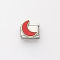 Italian modular charm in silver steel with a red crescent moon and gold accents - Red Moon (5)