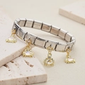 Italienisches Modularmband aus Silberstahl mit goldenen Krabbenanhängern und Edelsteinen - Goldene Krabbe Anhänger(4)