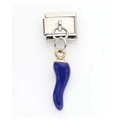 Italian charm link with blue enamel cornicello horn pendant in stainless steel - Dark Blue Pepper Pendant (7)