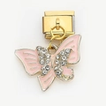 Pink enamel butterfly charm link with crystals for stainless steel Italian bracelet - Pink Butterfly (8)