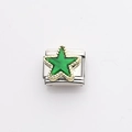 Italian charm link featuring a green enamel star with gold beaded trim on stainless steel - Green Star (6)