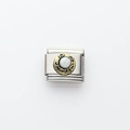 Italian modular charm in stainless steel with a gold wavy frame and white stone insert - Round White Pattern (12)