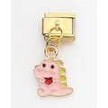 Italian modular gold bracelet link with cute pink dinosaur heart charm attachment - Pink Dinosaur (9)