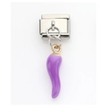Italian charm bracelet module with purple chili pendant in polished stainless steel - Purple Pepper Pendant (8)