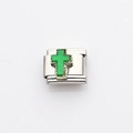 Italian charm link featuring a green translucent cross with golden dotted edge - Green Cross (7)