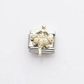 Italienisches Charm-Armbandglied mit goldener Ballerina und weißen Perlen auf Silber - Ballerina mit Perlenrock-Stil (9)