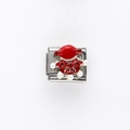 Italienisches Charm-Glied aus Edelstahl mit rotem Emaille, Strasssteinen und Perlen - Rote Emaille mit Perle und Strass (11)