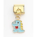 Italian charm bracelet link featuring a light blue dinosaur holding a red heart charm - Blue Dinosaur (10)