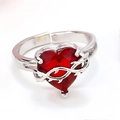 Adjustable silver ring featuring a red heart stone and gothic thorn band design - Silver Red Heart Thorn (2)