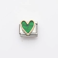 Italian modular charm in stainless steel featuring a golden heart with green inlay - Green Heart (8)