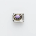 Italian charm link in stainless steel with purple oval stone and gold braided edge - Oval Purple Pattern (14)