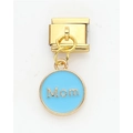 Italian modular charm in gold finish with sky blue enamel and Mom pendant for DIY bracelet - Blue MOM (13)