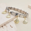 Bracciale modulare italiano in acciaio inox con ciondoli a conchiglia dorati e cristalli - Ciondolo Conchiglia Strutturata Oro(7)