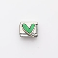 Italian charm bead with green enamel heart and crystal on stainless steel base - Green Heart with Rhinestone (9)