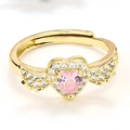 Adjustable gold ring with pink heart gem and crystal-encrusted angel wings design - Gold Pink Heart Angel Wings (4)
