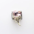 Italienisches Charm-Glied mit rosa Herz-Edelstein und goldener Schleife auf Edelstahl - Rosa Herz Strass mit Goldener Schleife (13)