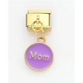 Golden Italian charm link with a purple enamel round pendant featuring Mom lettering - Purple MOM (14)