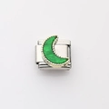 Italian modular stainless steel bracelet charm featuring a green crescent moon design - Green Moon (10)