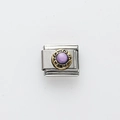 Italian charm stainless steel link featuring round purple stone and golden scroll design - Round Purple Pattern (16)