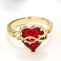 Adjustable golden ring featuring a red heart stone wrapped in vintage thorn vines - Gold Red Heart Thorn (5)