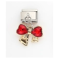 Italian modular charm featuring a silver link with a gold and red crystal bow pendant - Red Heart Bow Pendant (12)