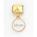 Italian charm link featuring a golden 'Mom' circular pendant on a stainless steel base - White MOM (15)