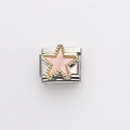 Italian charm bracelet link in silver stainless steel with a pink star and gold trim - Pink Star (11)