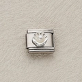Charm modulare italiano in acciaio inox con motivo a conchiglia e perla centrale - Conchiglia Argento Perla Sintetica (10)