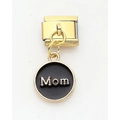 Golden Italian charm link for bracelet with Mom lettering on black enamel pendant - Black MOM (16)