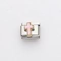 Italian charm link with pink enamel cross and gold serrated edge on stainless steel base - Pink Cross (12)