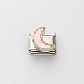 Italian modular charm in stainless steel featuring a pink enamel moon and gold trim - Pink Moon (15)