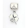 Italian charm with silver four-leaf clover made of white enamel hearts and zircon - White Enamel Four Leaf Clover Pendant (16)
