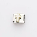 Italian modular charm in stainless steel featuring a white cross with gold borders - White Cross (17)