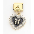 Italian charm link featuring a heart pendant with black enamel and a golden bow design - Black Heart (21)