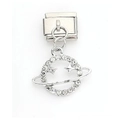 Italian charm link featuring a silver planet pendant with crystal-inlaid ring - Rhinestone Planet Orbit Pendant (17)