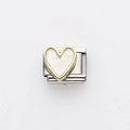 Italian modular charm in stainless steel with a gold-edged heart and mother of pearl - White Heart (18)